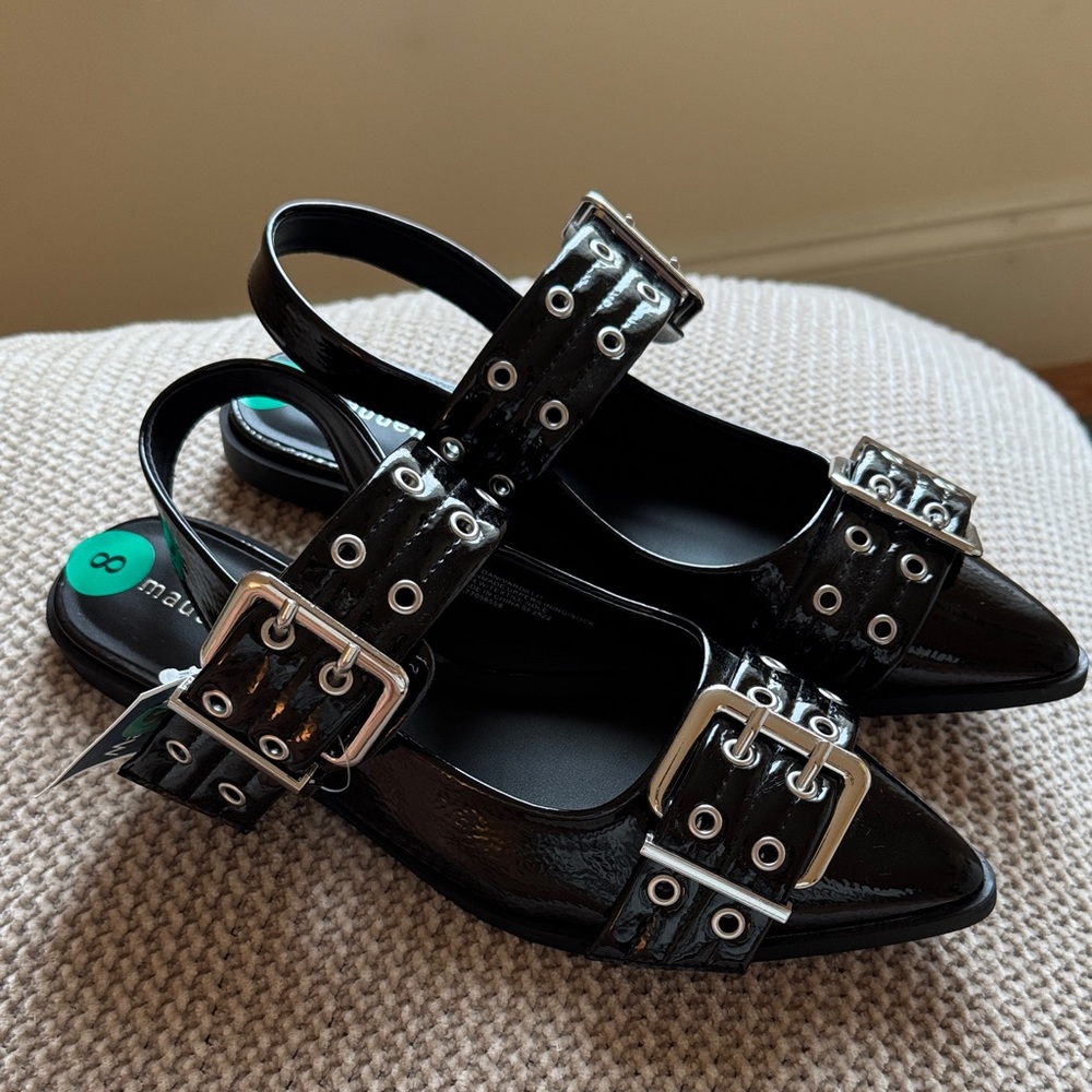NWT Madden Girl Black Patent Buckle Flats
